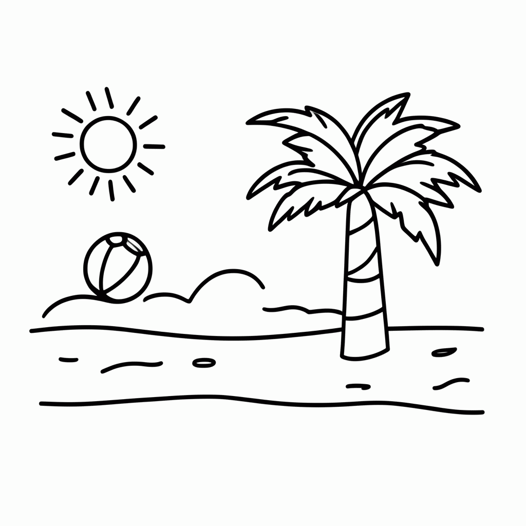 Desenho de Verao Praia Com Sol para colorir e imprimir grátis em folha A4