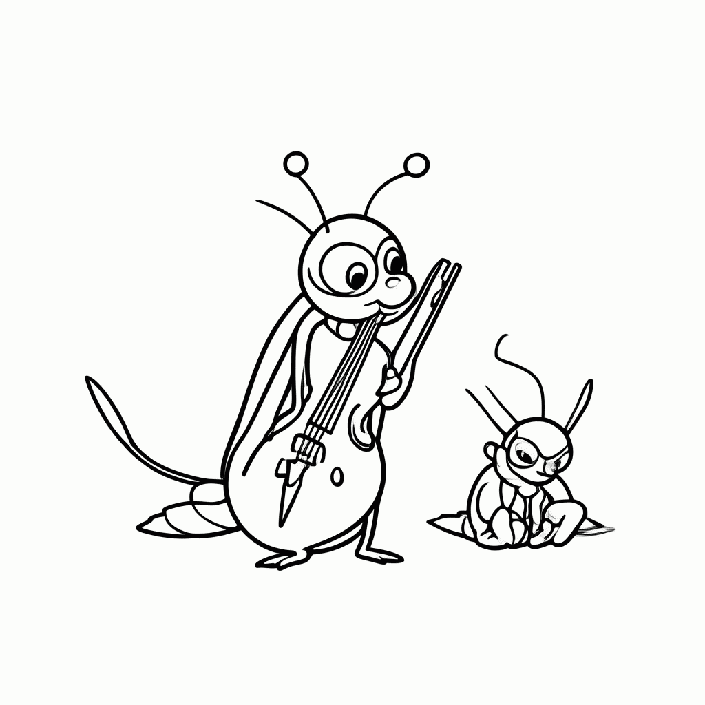 Desenho de A Cigarra e a Formiga para colorir e imprimir grátis em folha A4