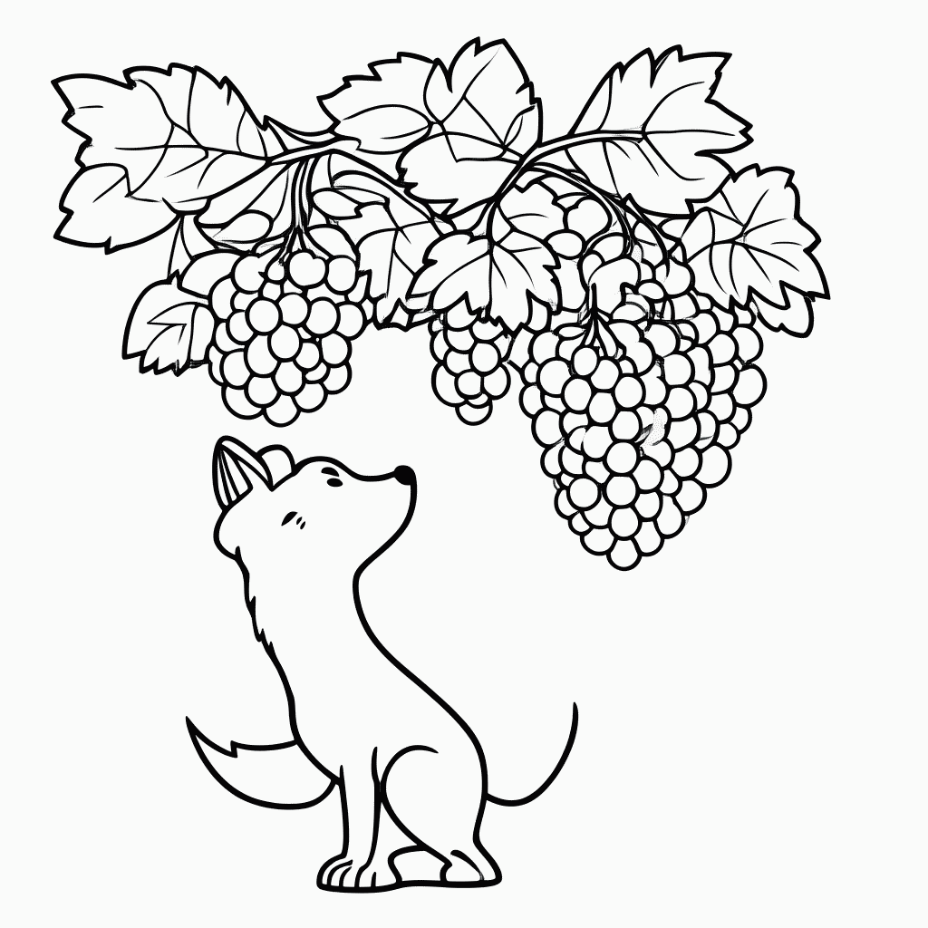 Desenho de A Raposa e as Uvas para colorir e imprimir grátis em folha A4