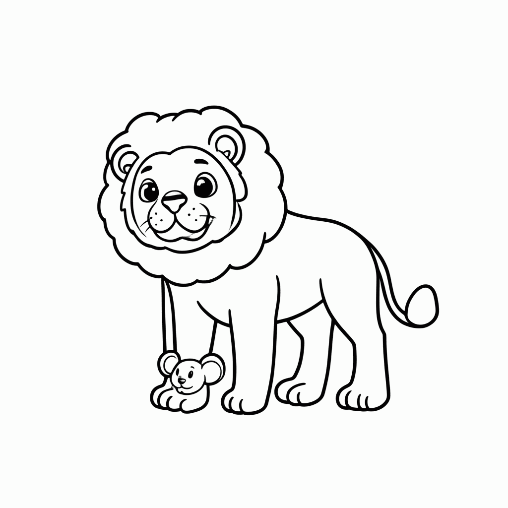 Desenho de O Leão e o Rato para colorir e imprimir grátis em folha A4