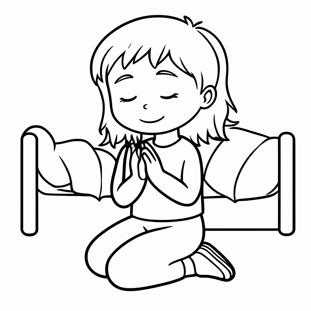 Desenho de Criança Rezando para colorir e imprimir grátis em folha A4