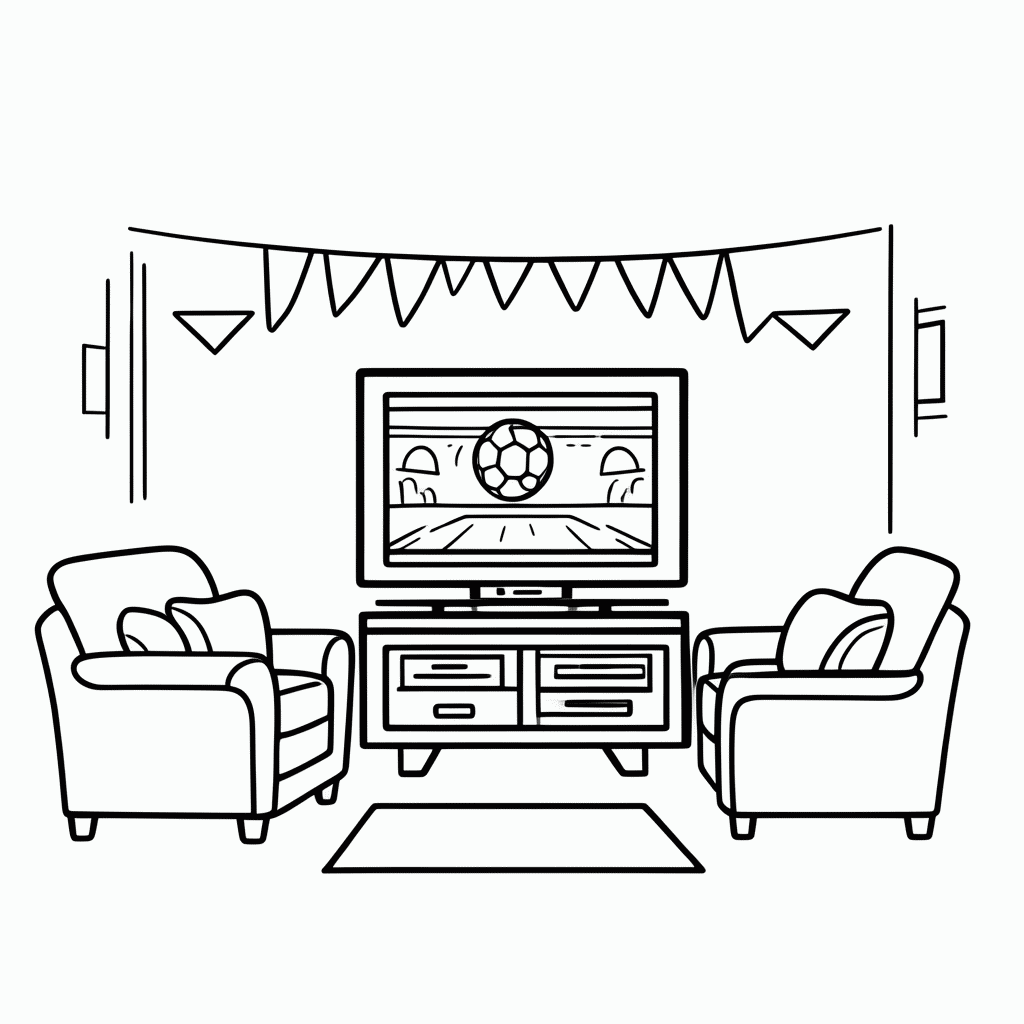 Desenho de Sala Decorada do Jogo para colorir e imprimir grátis em folha A4