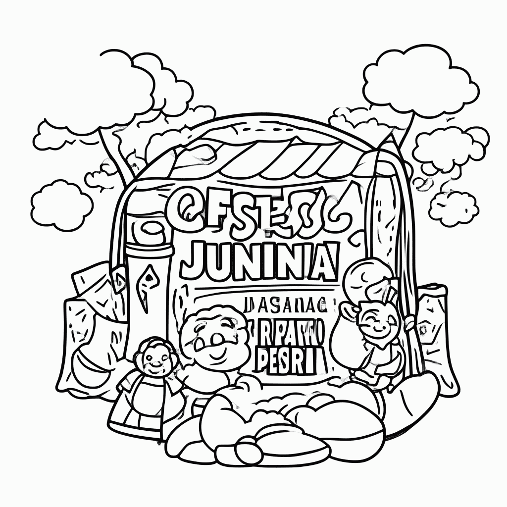 Desenho de Festa Junina — Barraca Pescaria para colorir e imprimir grátis em folha A4