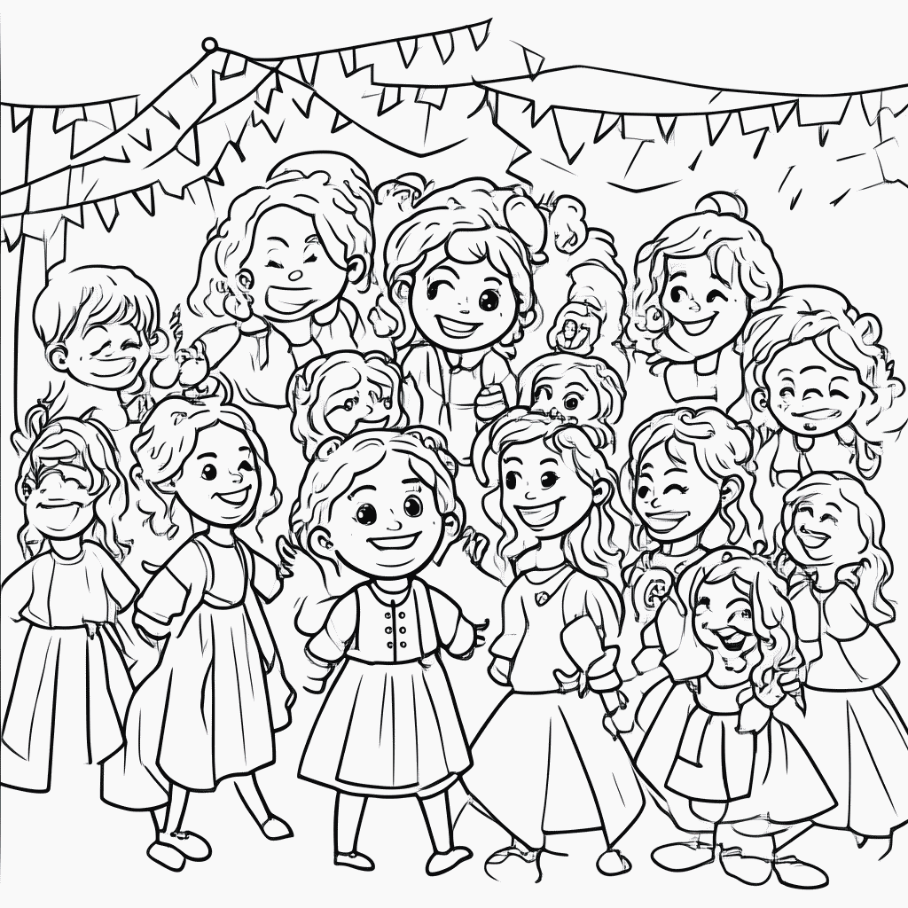 Desenho de Festa Junina — Quadrilha para colorir e imprimir grátis em folha A4