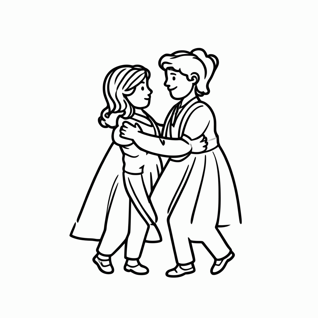 Desenho de Quadrilha Casal Dancando para colorir e imprimir grátis em folha A4