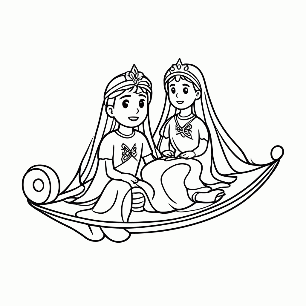 Desenho de Aladdin e Jasmine para colorir e imprimir grátis em folha A4