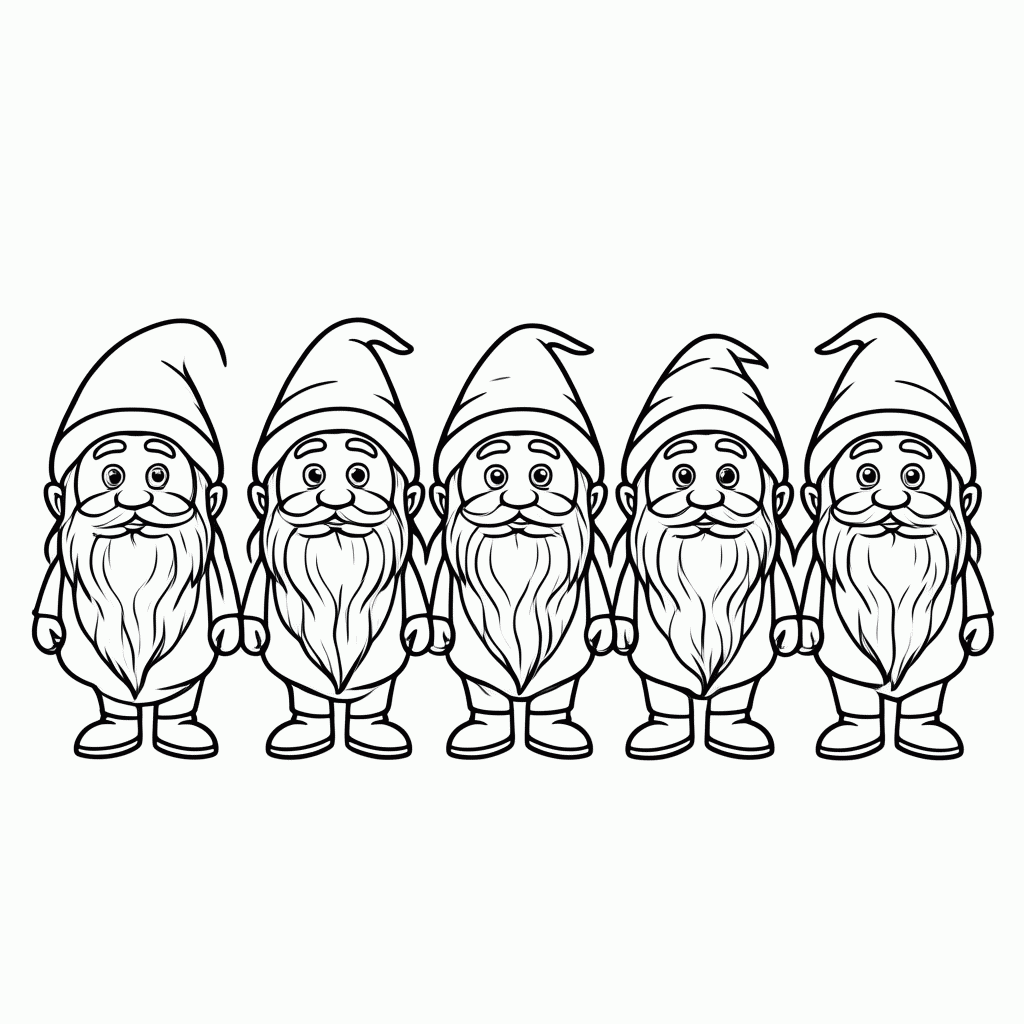 Desenho de Os Sete Anões para colorir e imprimir grátis em folha A4