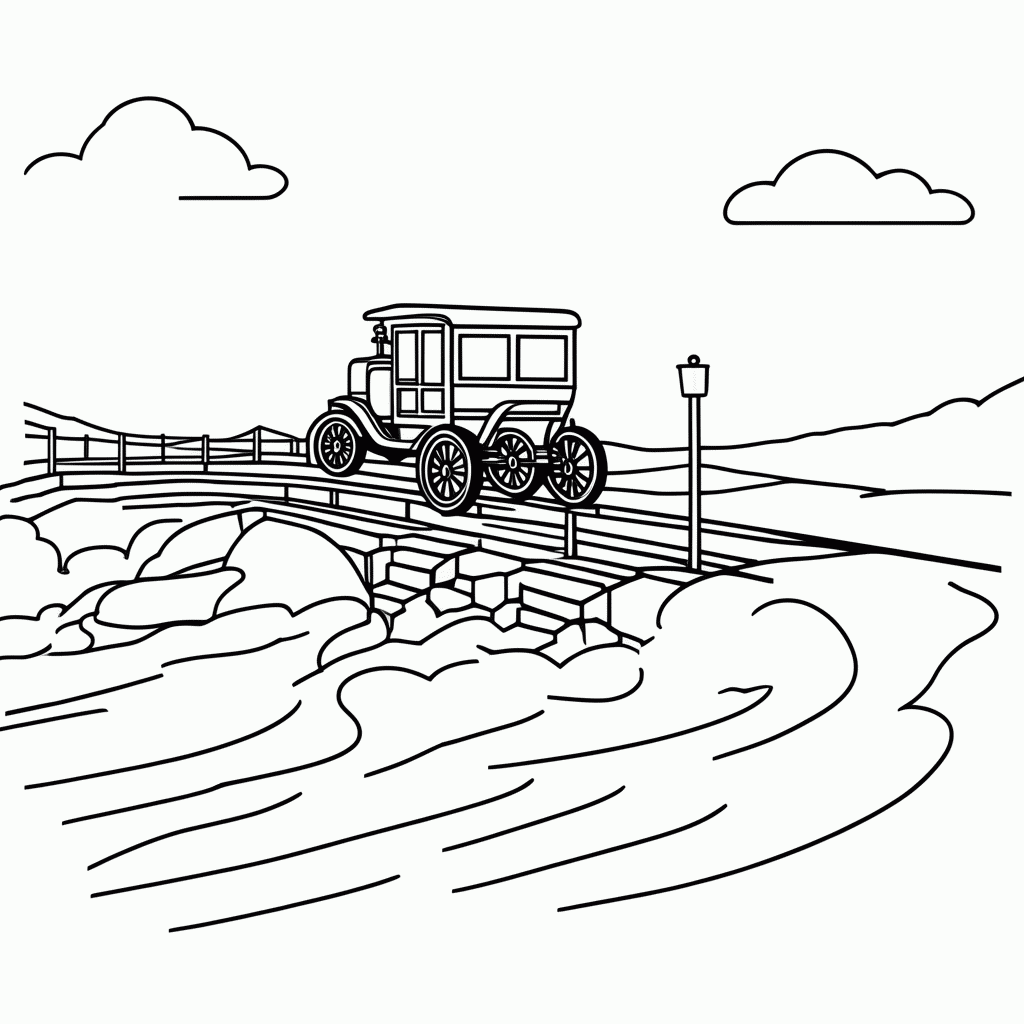 Desenho de Carruagem No Rio Azul para colorir e imprimir grátis em folha A4