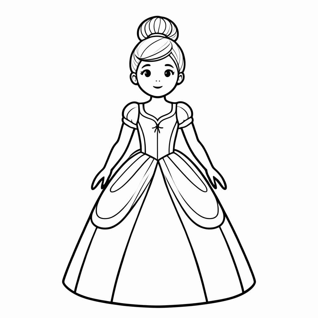 Desenho de Cinderela com Vestido de Baile para colorir e imprimir grátis em folha A4