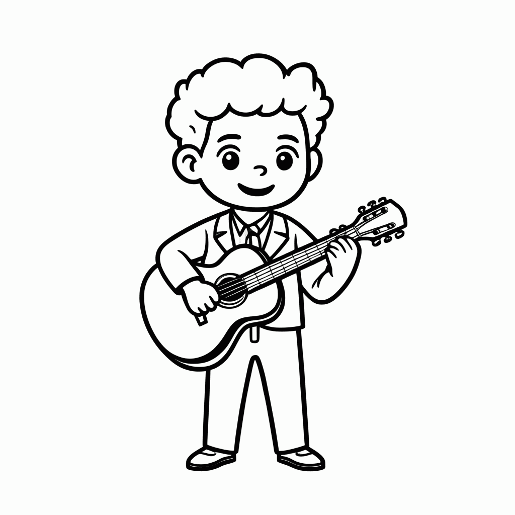 Desenho de Miguel Com Violao para colorir e imprimir grátis em folha A4