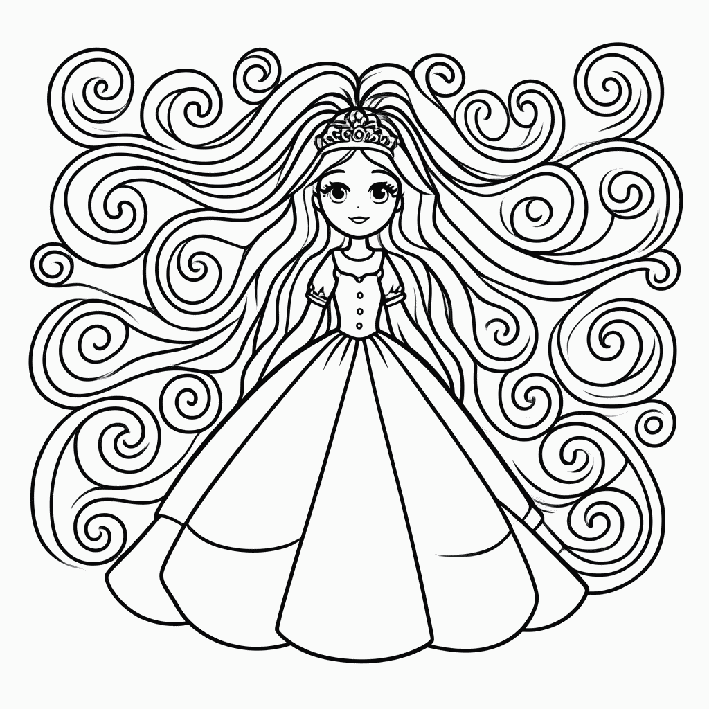 Desenho de Rapunzel de Cabelo Longo para colorir e imprimir grátis em folha A4