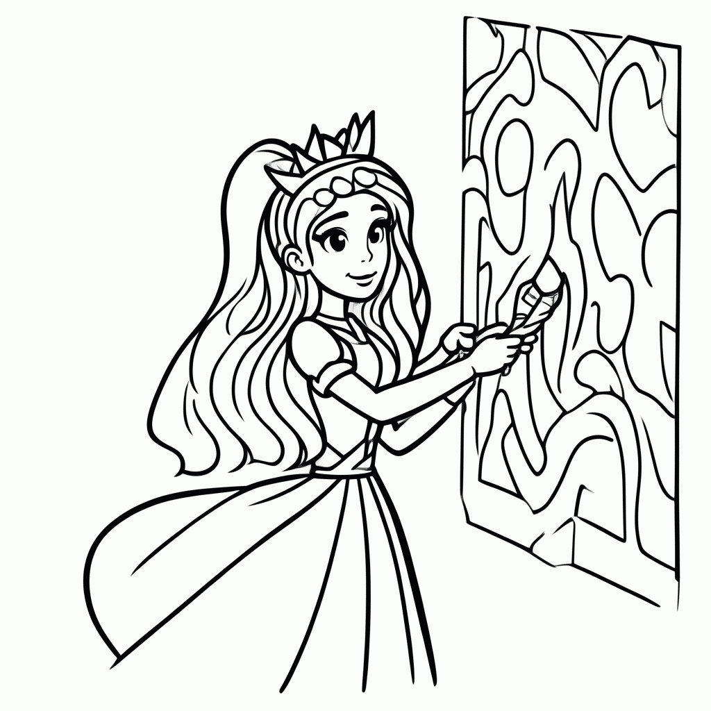 Desenho de Rapunzel Pintando para colorir e imprimir grátis em folha A4