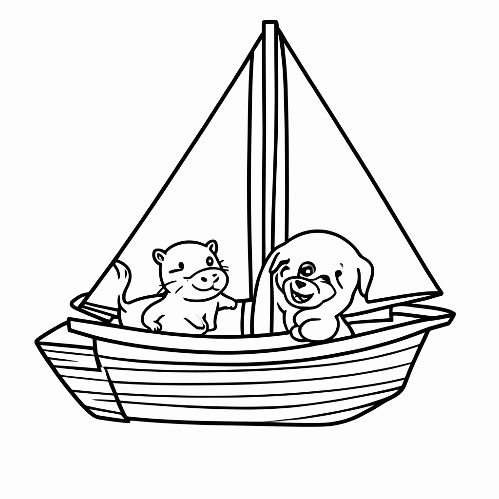 Desenho de Os Animais no Barco para colorir e imprimir grátis em folha A4