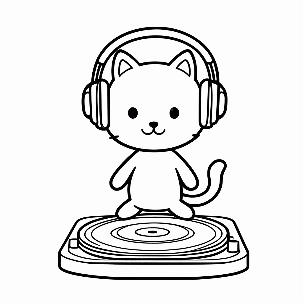 Desenho de DJ Gato para colorir e imprimir grátis em folha A4