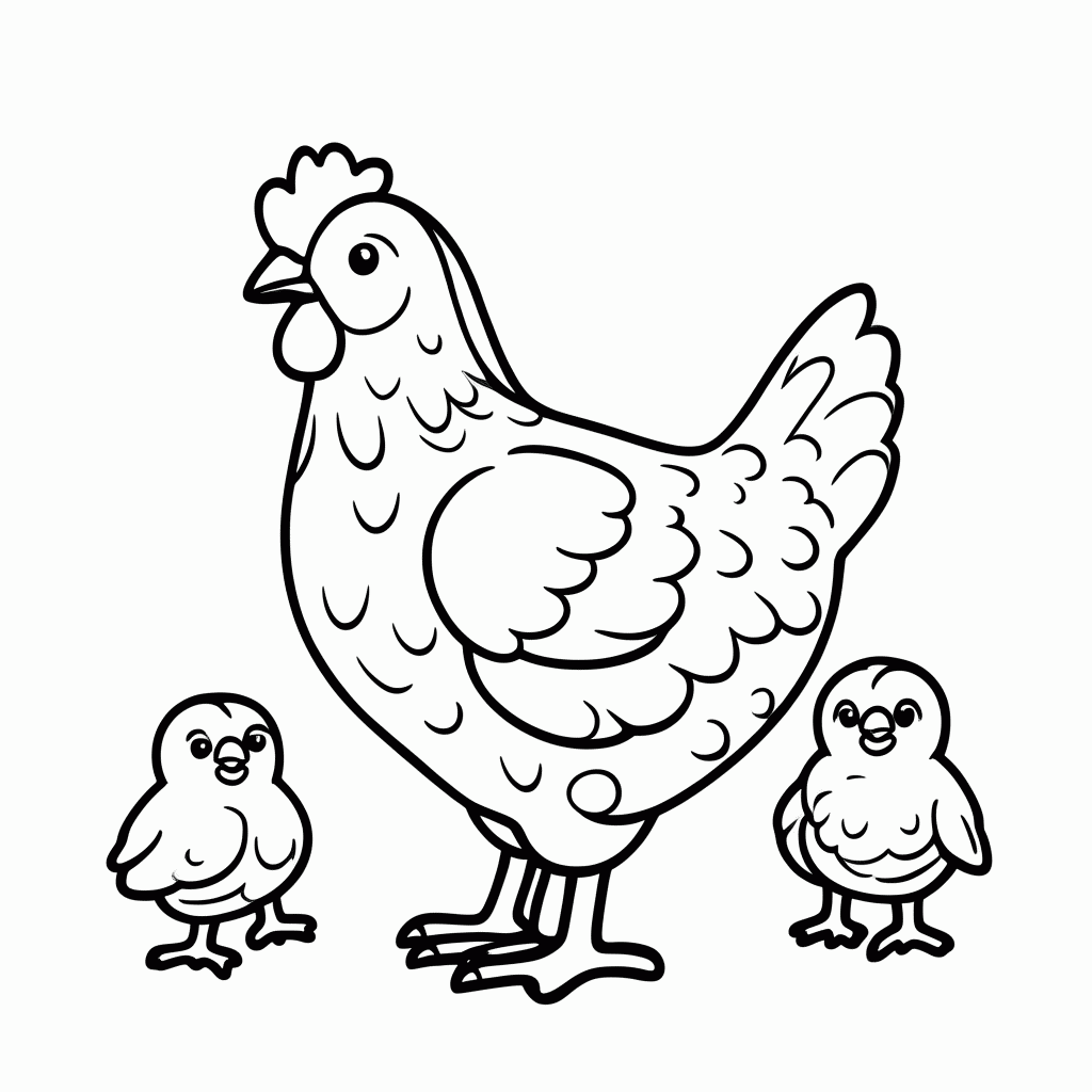 Desenho de Galinha e Pintinhos para colorir e imprimir grátis em folha A4