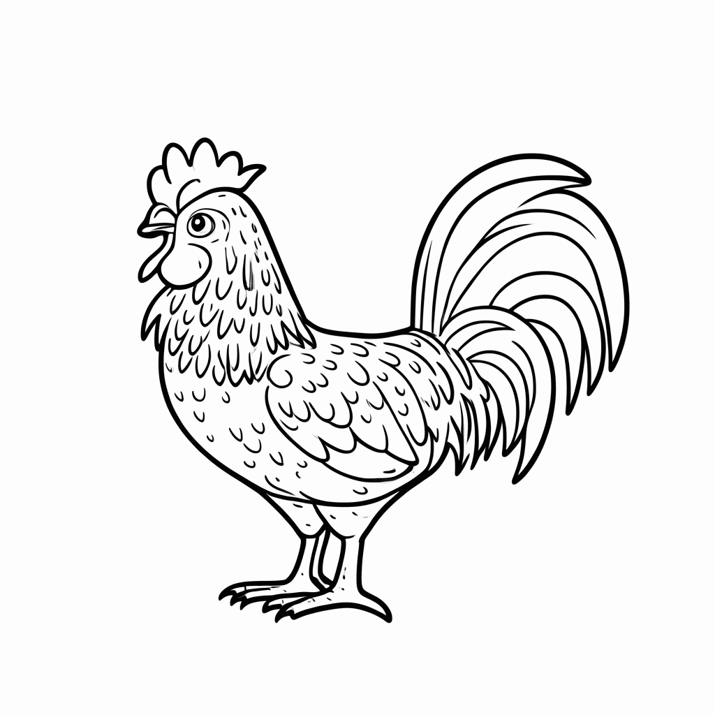 Desenho de Galo Carijó para colorir e imprimir grátis em folha A4