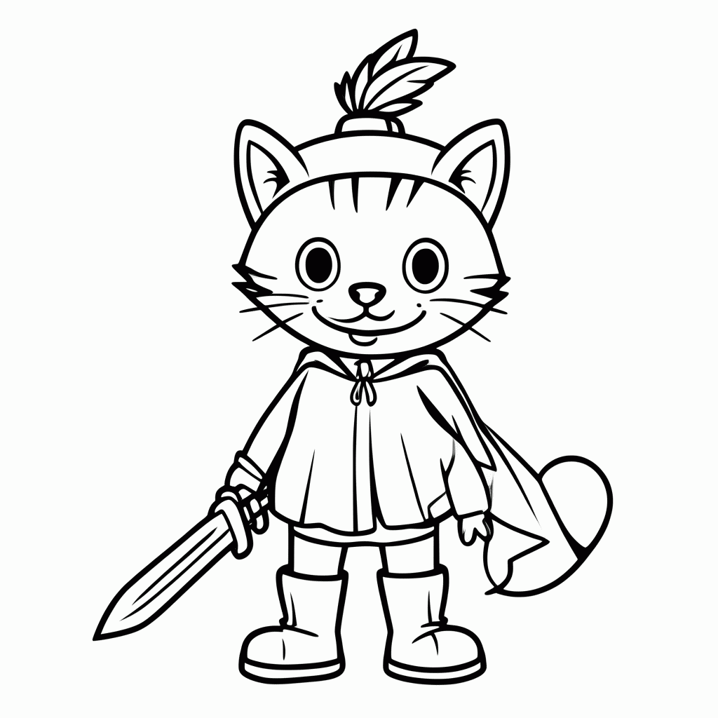 Desenho de Gato de Botas para colorir e imprimir grátis em folha A4