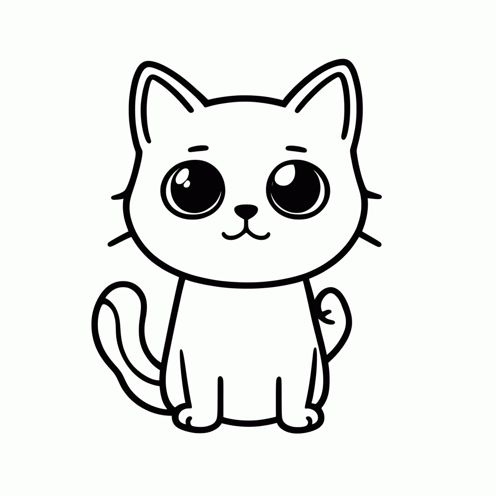 Desenho de Gato com Olhos Pidões para colorir e imprimir grátis em folha A4