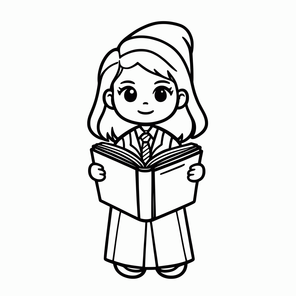 Desenho de Hermione Com Livro para colorir e imprimir grátis em folha A4