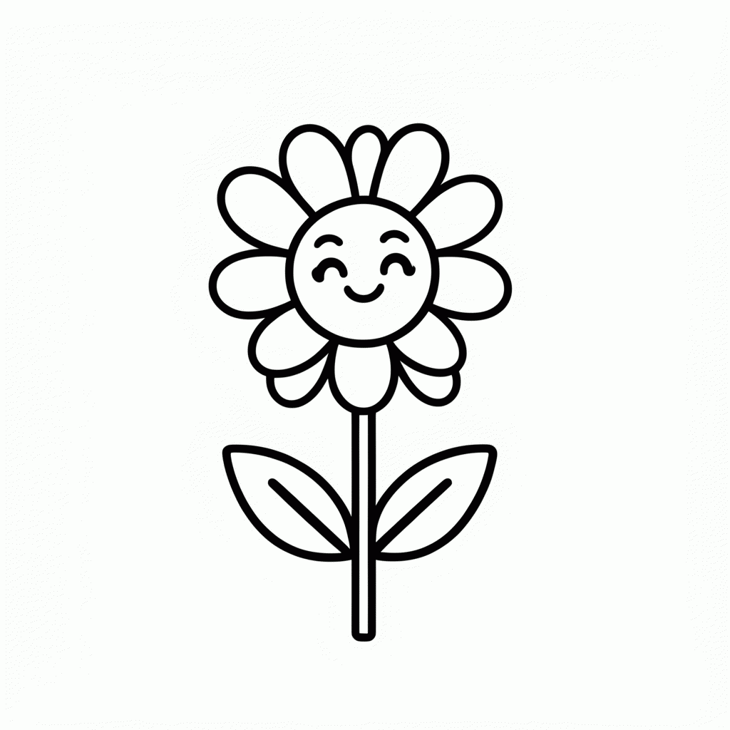 Desenho de Flor Com Rosto para colorir e imprimir grátis em folha A4