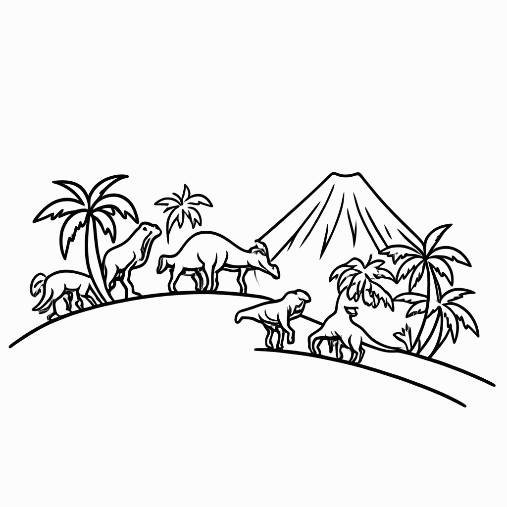 Desenho de Ilha Dos Dinossauros para colorir e imprimir grátis em folha A4