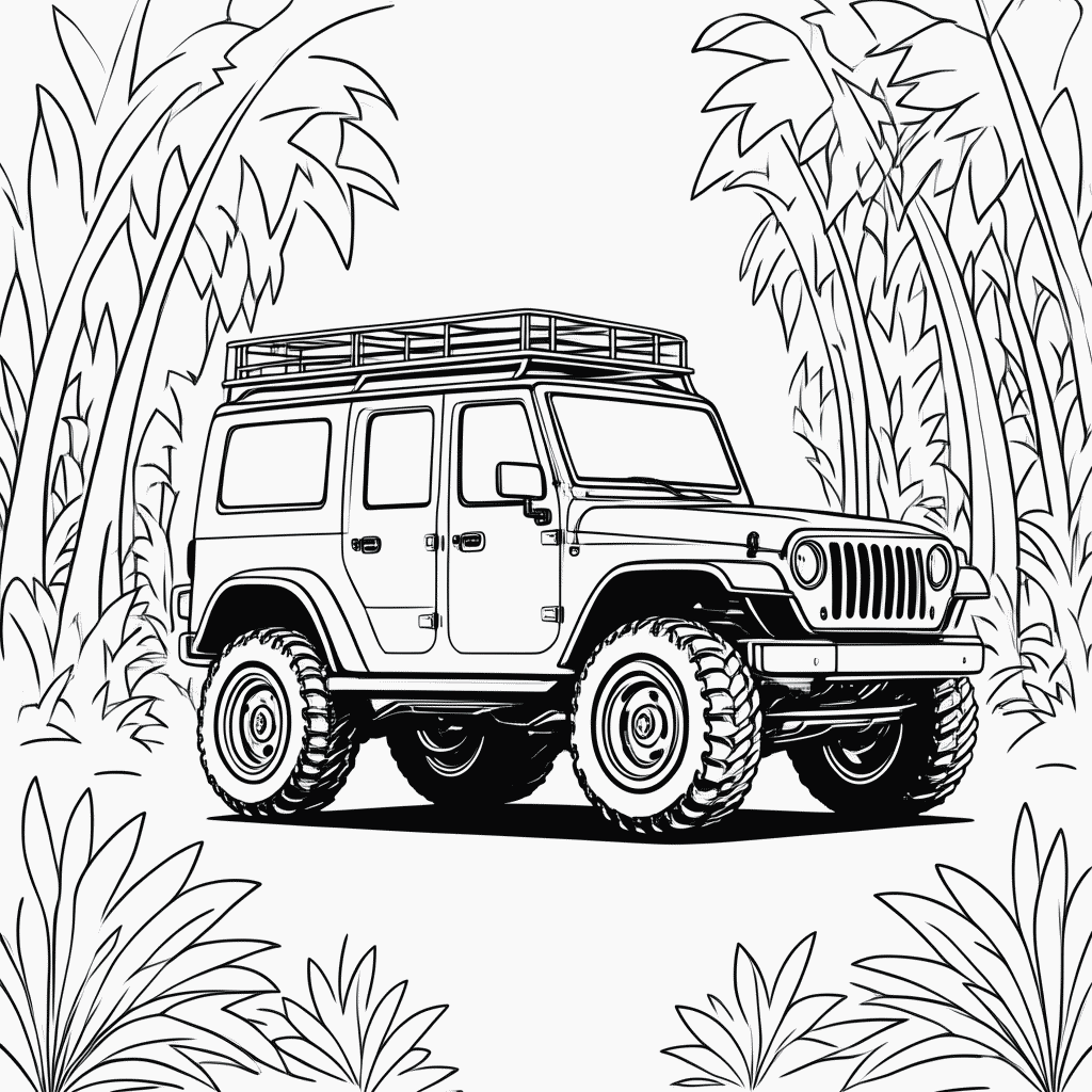 Desenho de Jeep Jurassic Park para colorir e imprimir grátis em folha A4