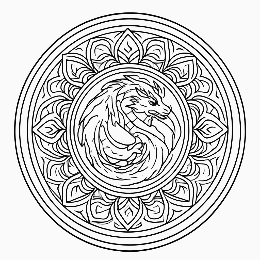 Desenho de Dragao Mandala para colorir e imprimir grátis em folha A4