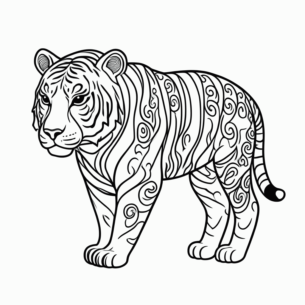 Desenho de Tigre Do Zodiaco para colorir e imprimir grátis em folha A4