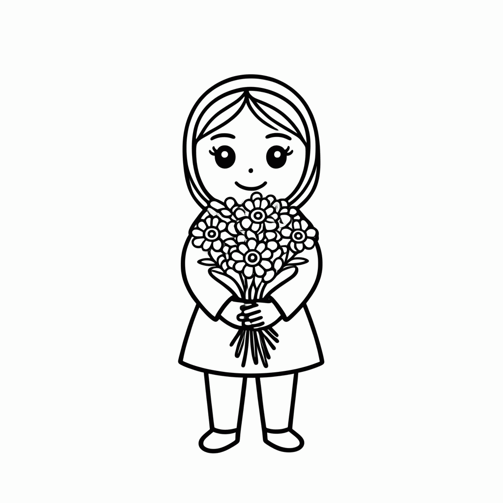 Desenho de Masha com Flores para colorir e imprimir grátis em folha A4