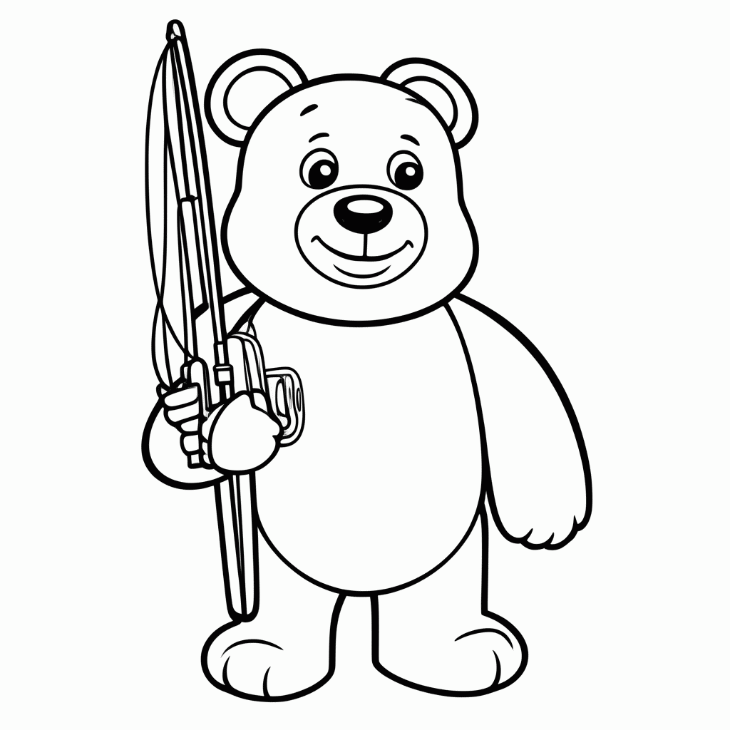 Desenho de Urso Pescando para colorir e imprimir grátis em folha A4