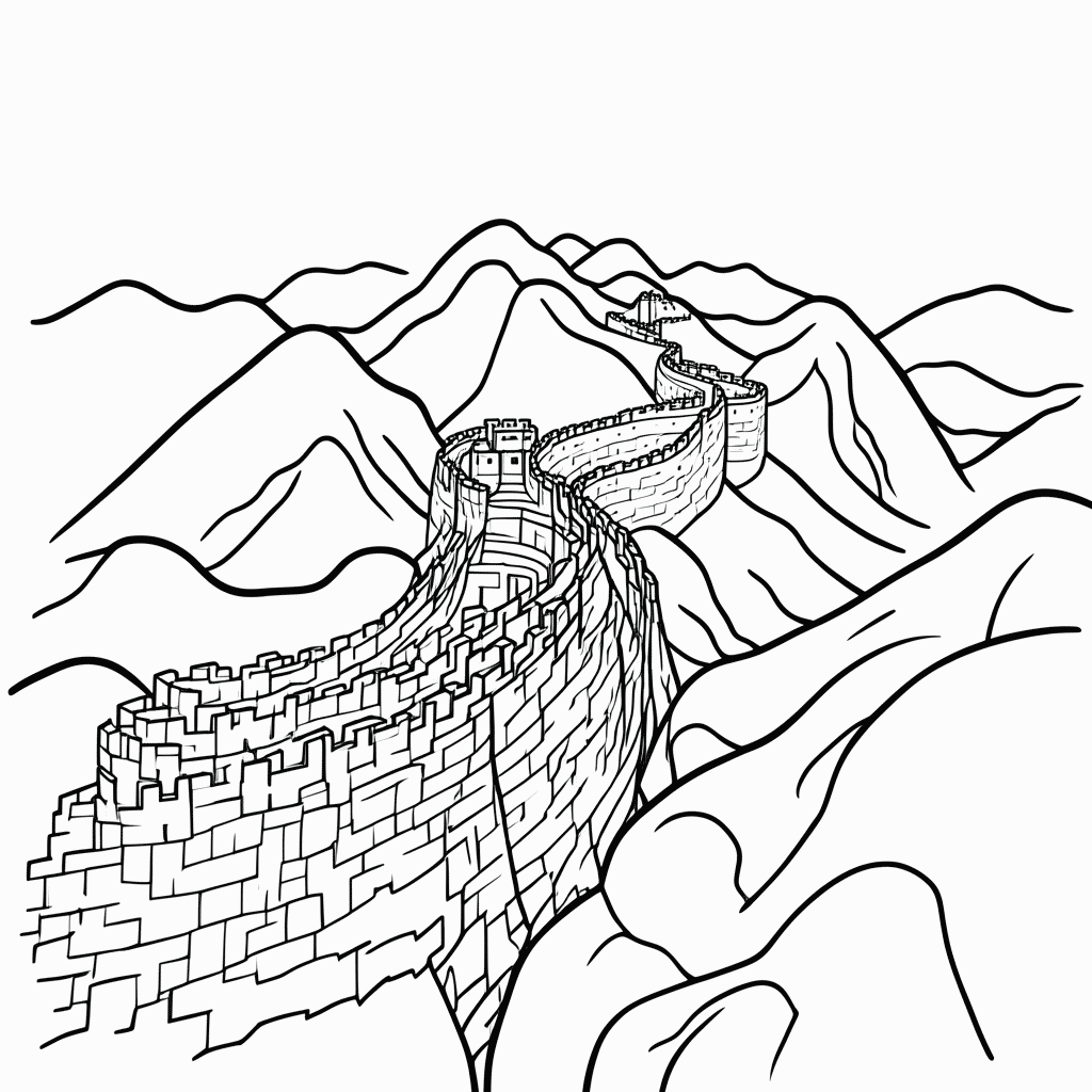 Desenho de Grande Muralha para colorir e imprimir grátis em folha A4