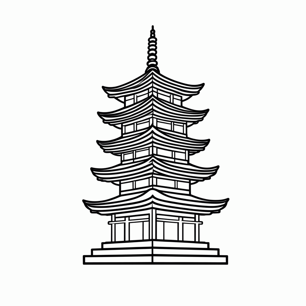 Desenho de Pagoda Chinesa para colorir e imprimir grátis em folha A4