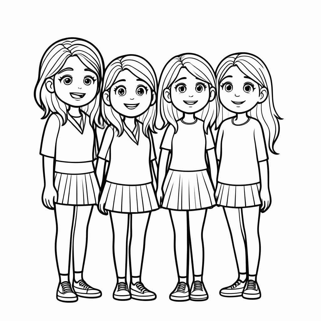 Desenho de Mei e as Amigas para colorir e imprimir grátis em folha A4