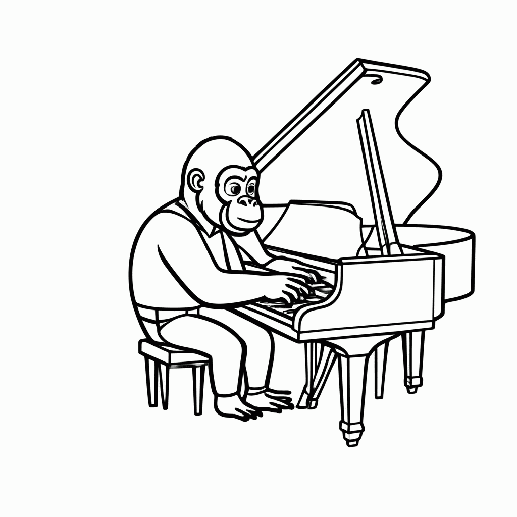 Desenho de Johnny no Piano para colorir e imprimir grátis em folha A4