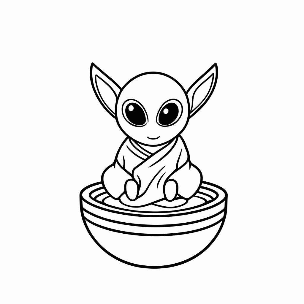 Desenho de Baby Yoda Grogu para colorir e imprimir grátis em folha A4