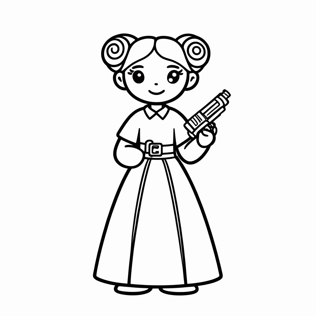 Desenho de Princesa Leia para colorir e imprimir grátis em folha A4