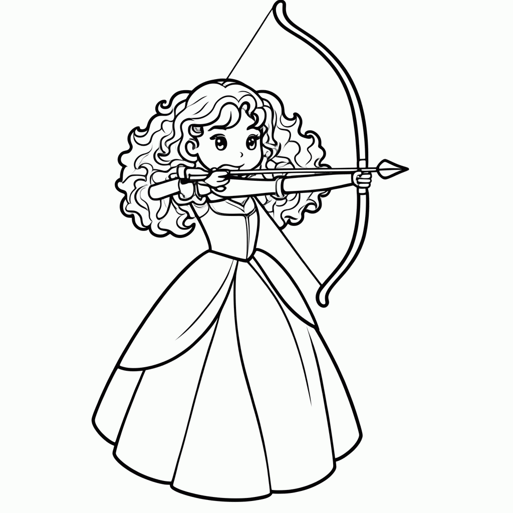 Desenho de Merida com Arco e Flecha para colorir e imprimir grátis em folha A4