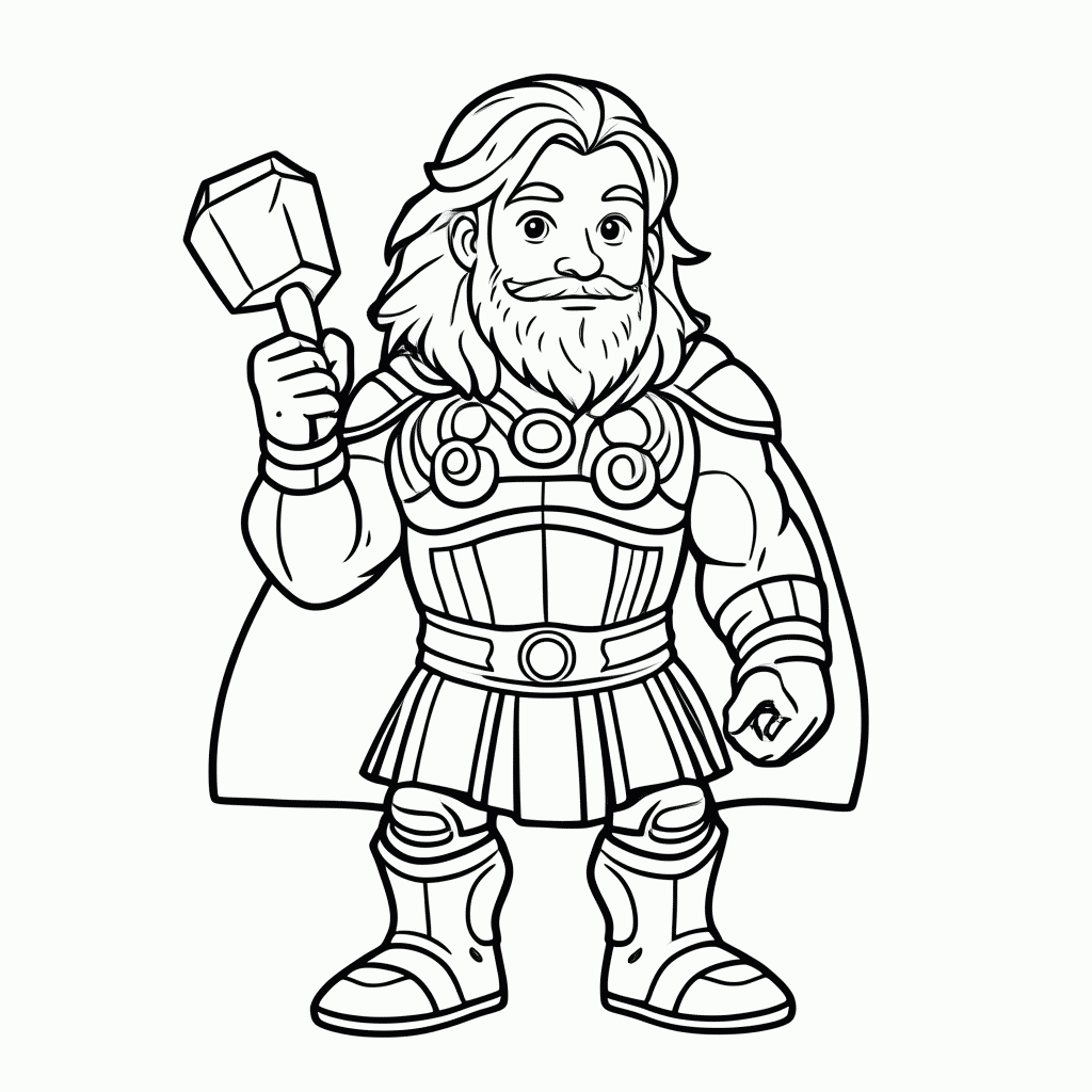 Desenho de Thor Com Martelo para colorir e imprimir grátis em folha A4