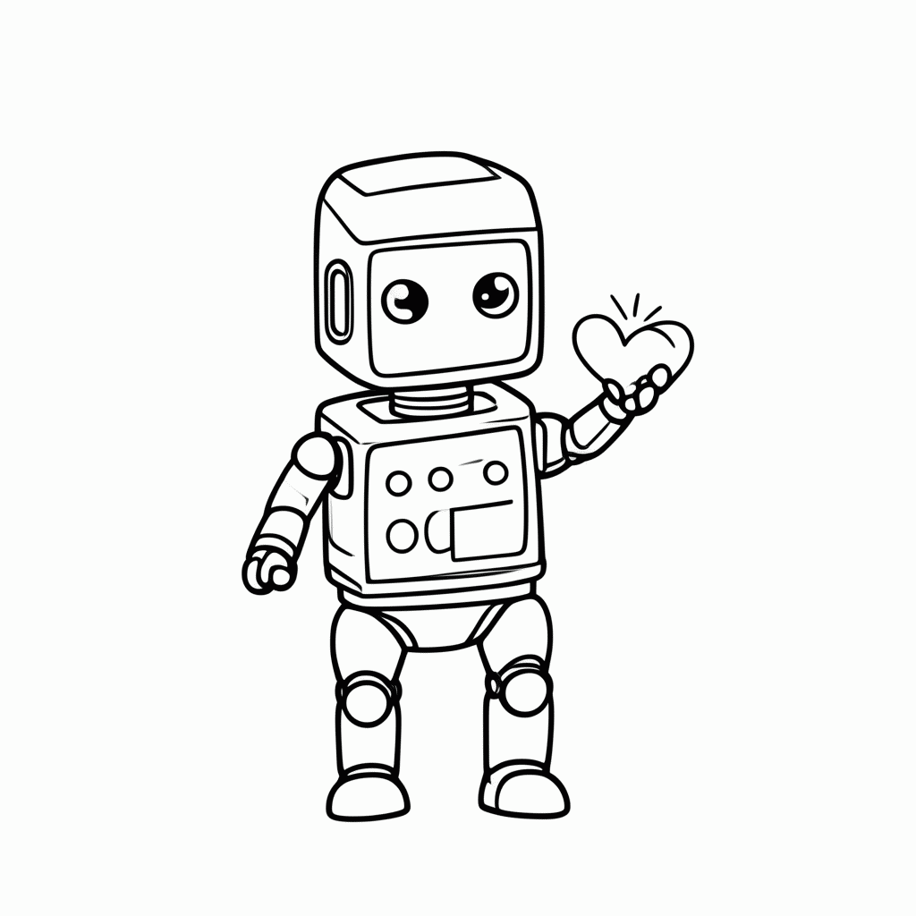 Desenho de Wall-E com Coração para colorir e imprimir grátis em folha A4