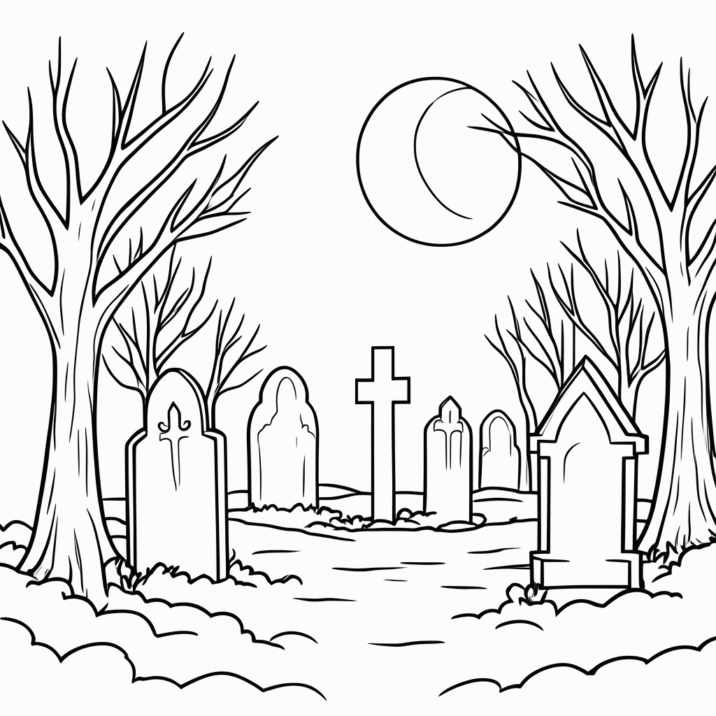 Desenho de Cemiterio Gotico para colorir e imprimir grátis em folha A4