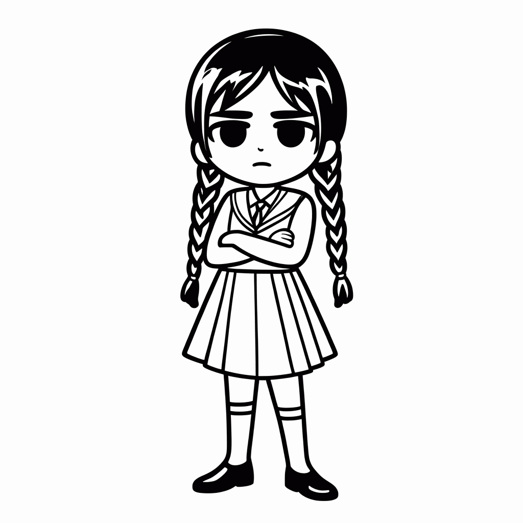 Desenho de Wandinha Com Trancas para colorir e imprimir grátis em folha A4