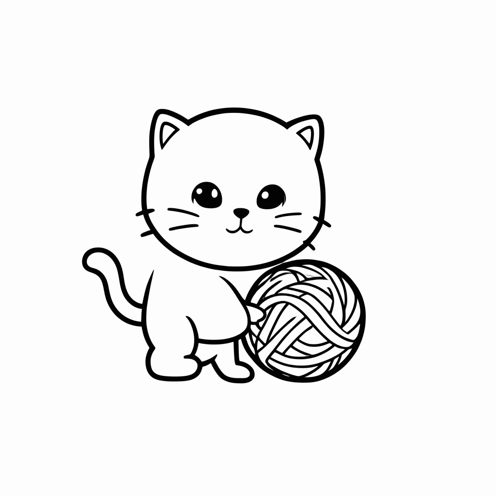 Desenho de Gato Com Bola De La para colorir e imprimir grátis em folha A4