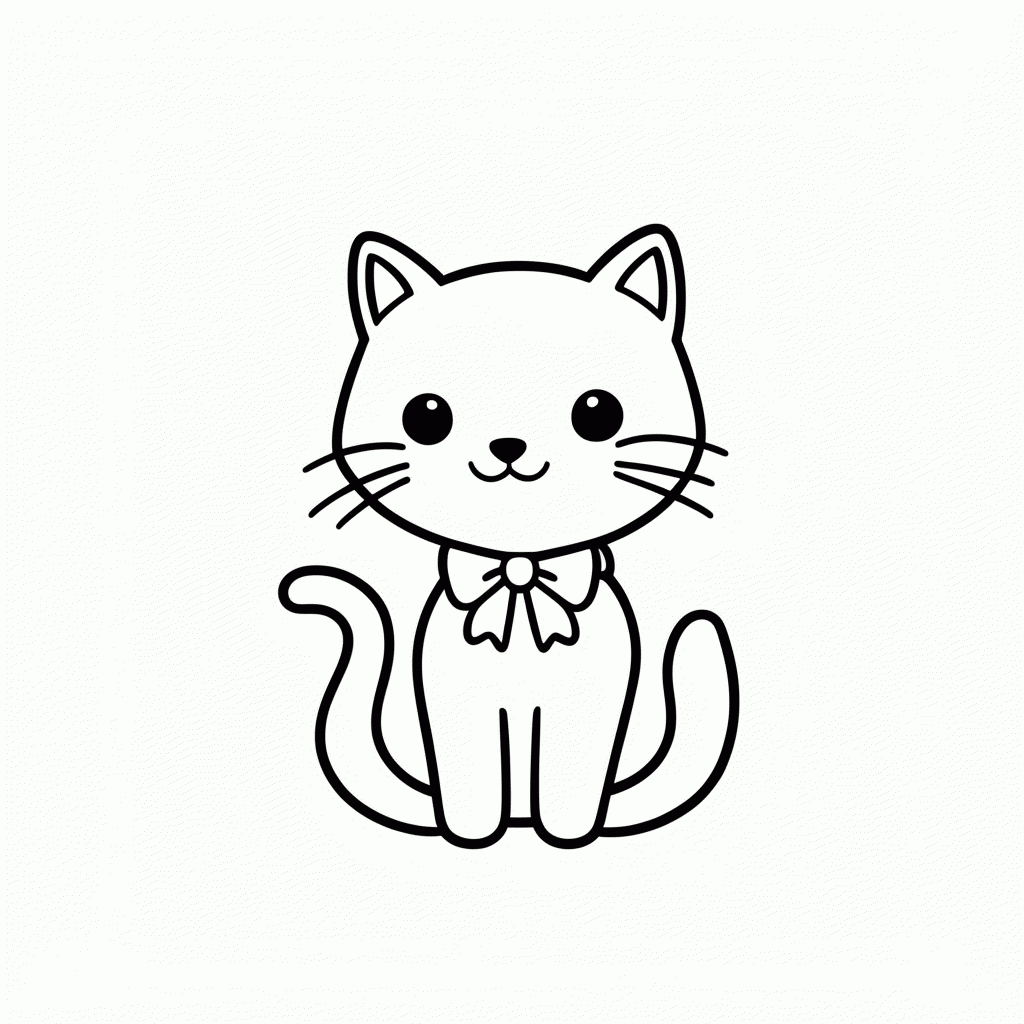 Desenho de Gato Com Laco para colorir e imprimir grátis em folha A4