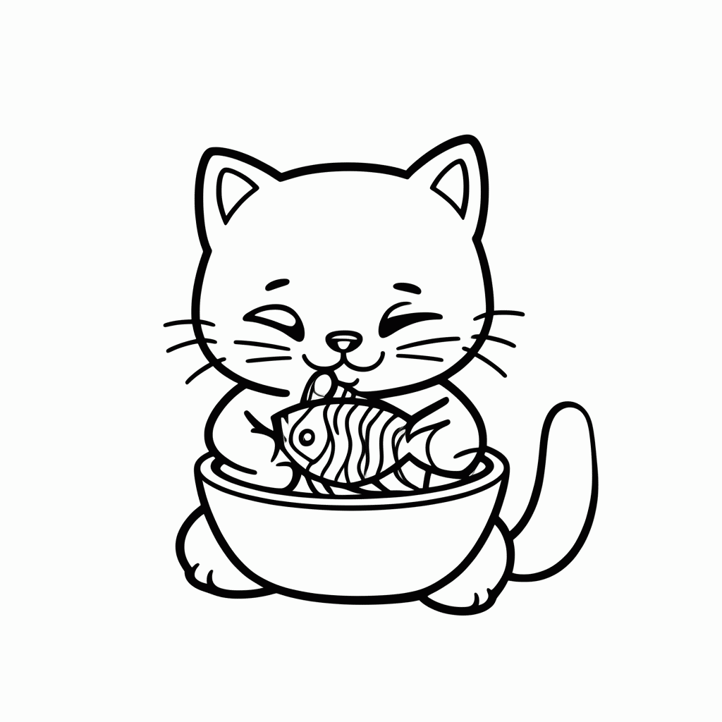 Desenho de Gato Com Peixe para colorir e imprimir grátis em folha A4