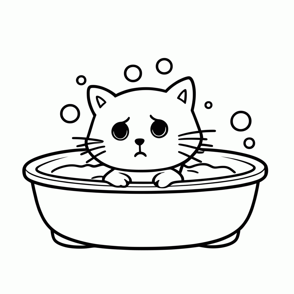 Desenho de Gato No Banho para colorir e imprimir grátis em folha A4