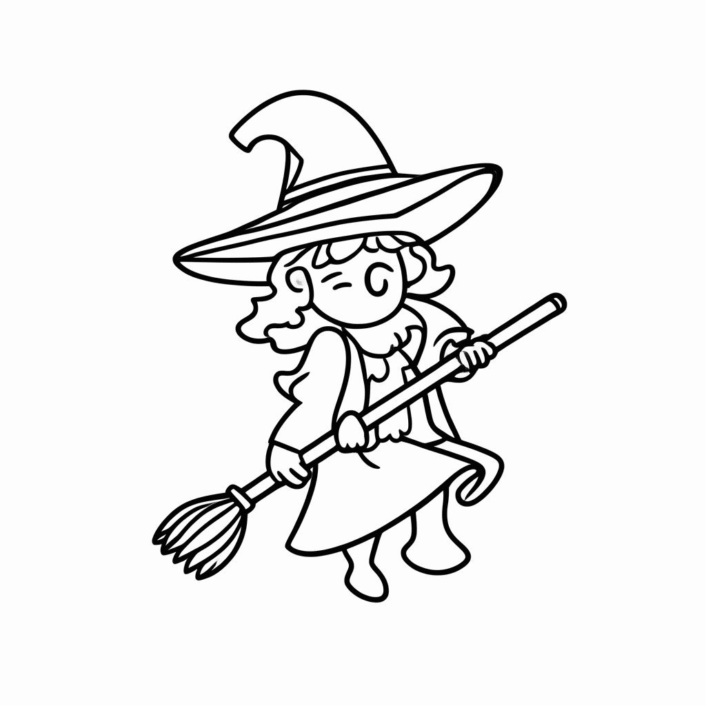 Desenho de Bruxa Vassoura Voando para colorir e imprimir grátis em folha A4
