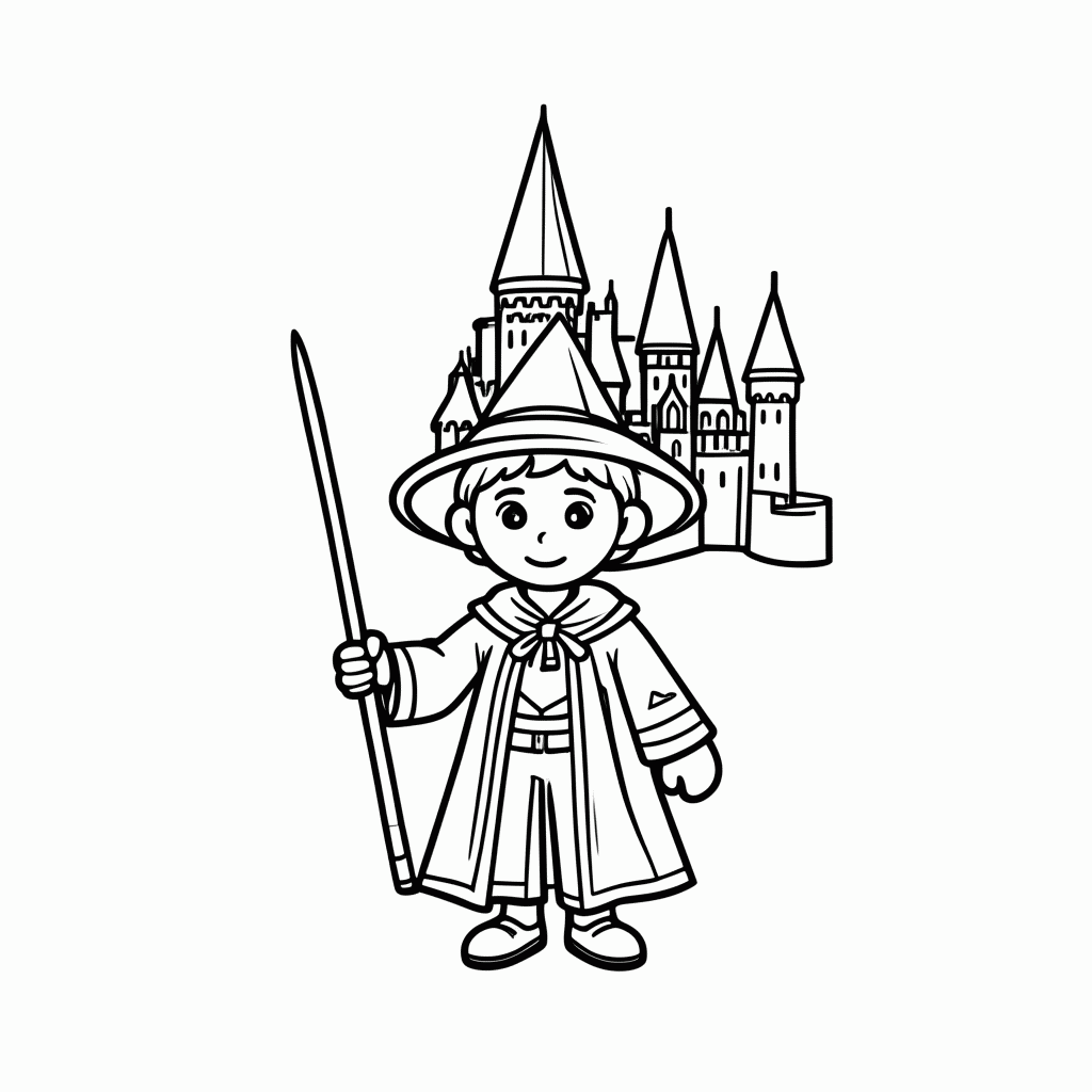 Desenho de Castelo Hogwarts para colorir e imprimir grátis em folha A4