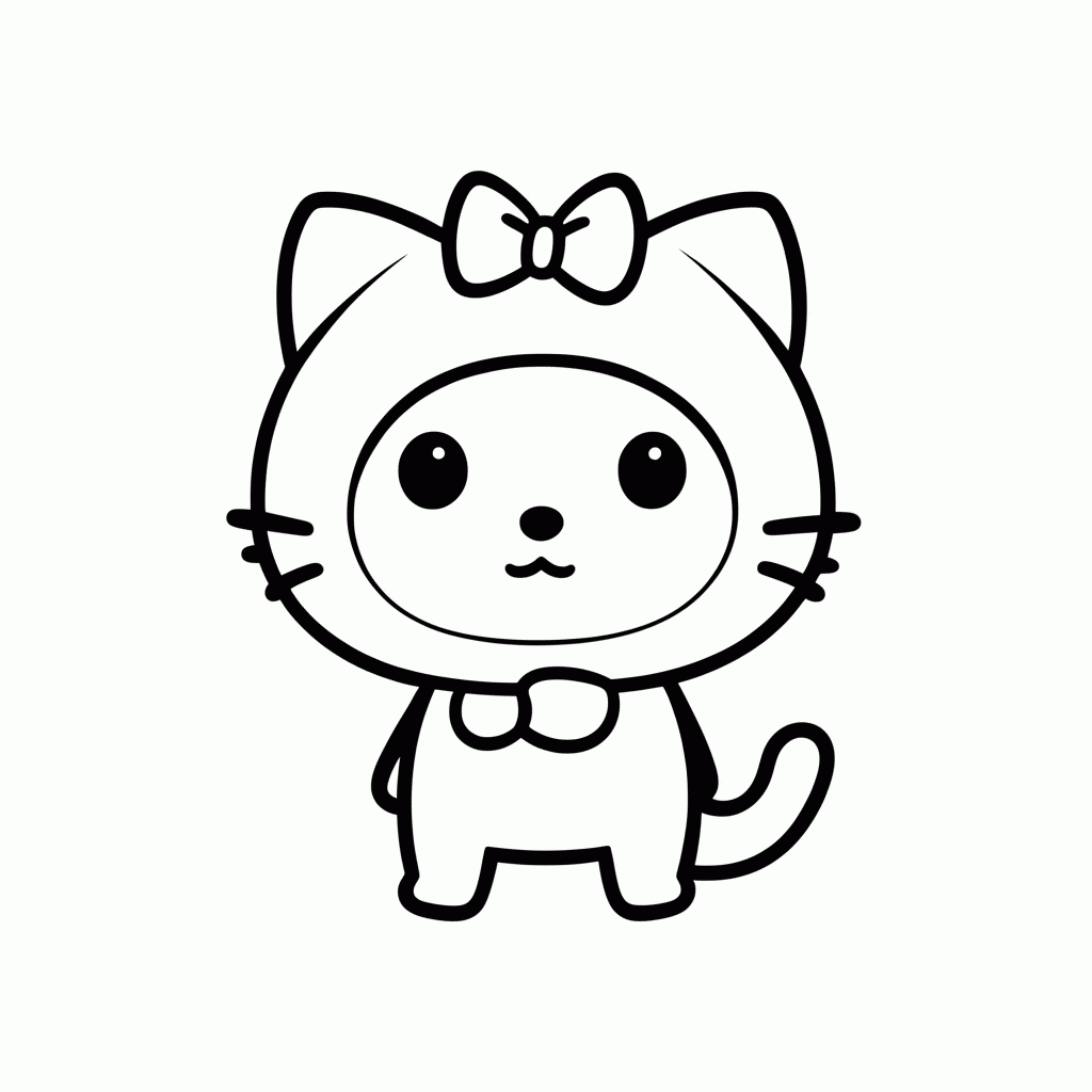 Desenho de Kitty Natal Papai Noel para colorir e imprimir grátis em folha A4