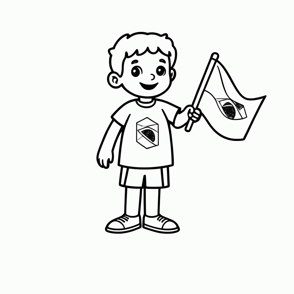 Desenho de Crianca Com Bandeira para colorir e imprimir grátis em folha A4