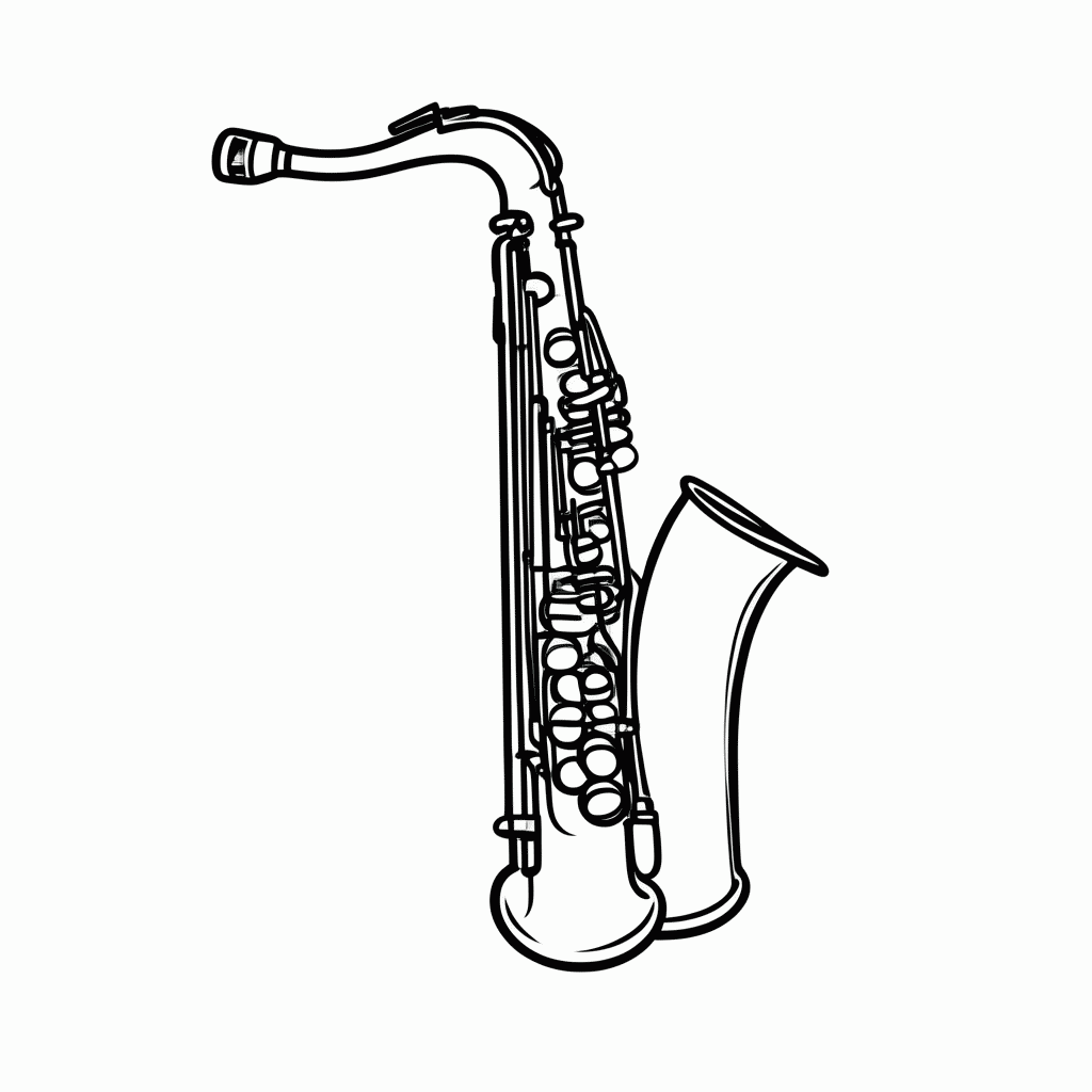 Desenho de Saxofone para colorir e imprimir grátis em folha A4